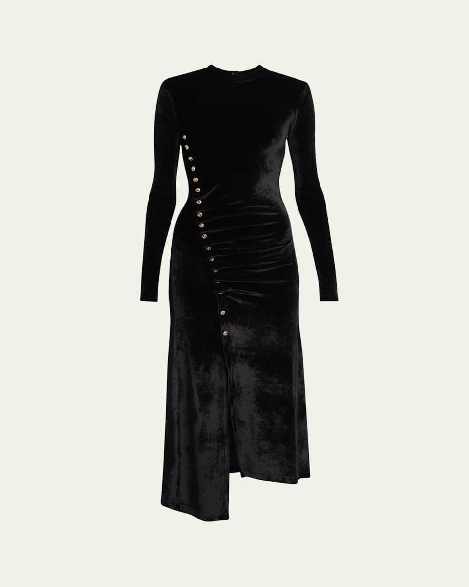 Ruched Velvet Side Button Dress